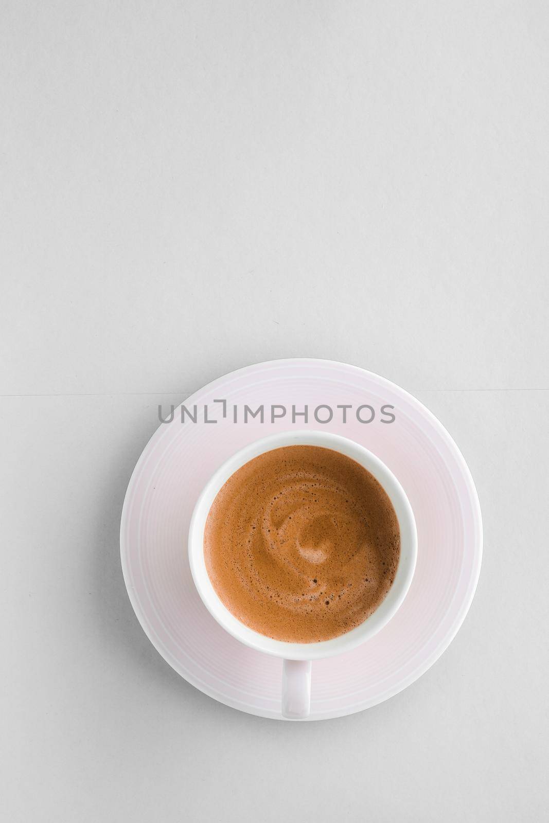 Drinks menu, italian espresso recipe and organic shop concept - Cup of hot french coffee as breakfast drink, flatlay cups on white background