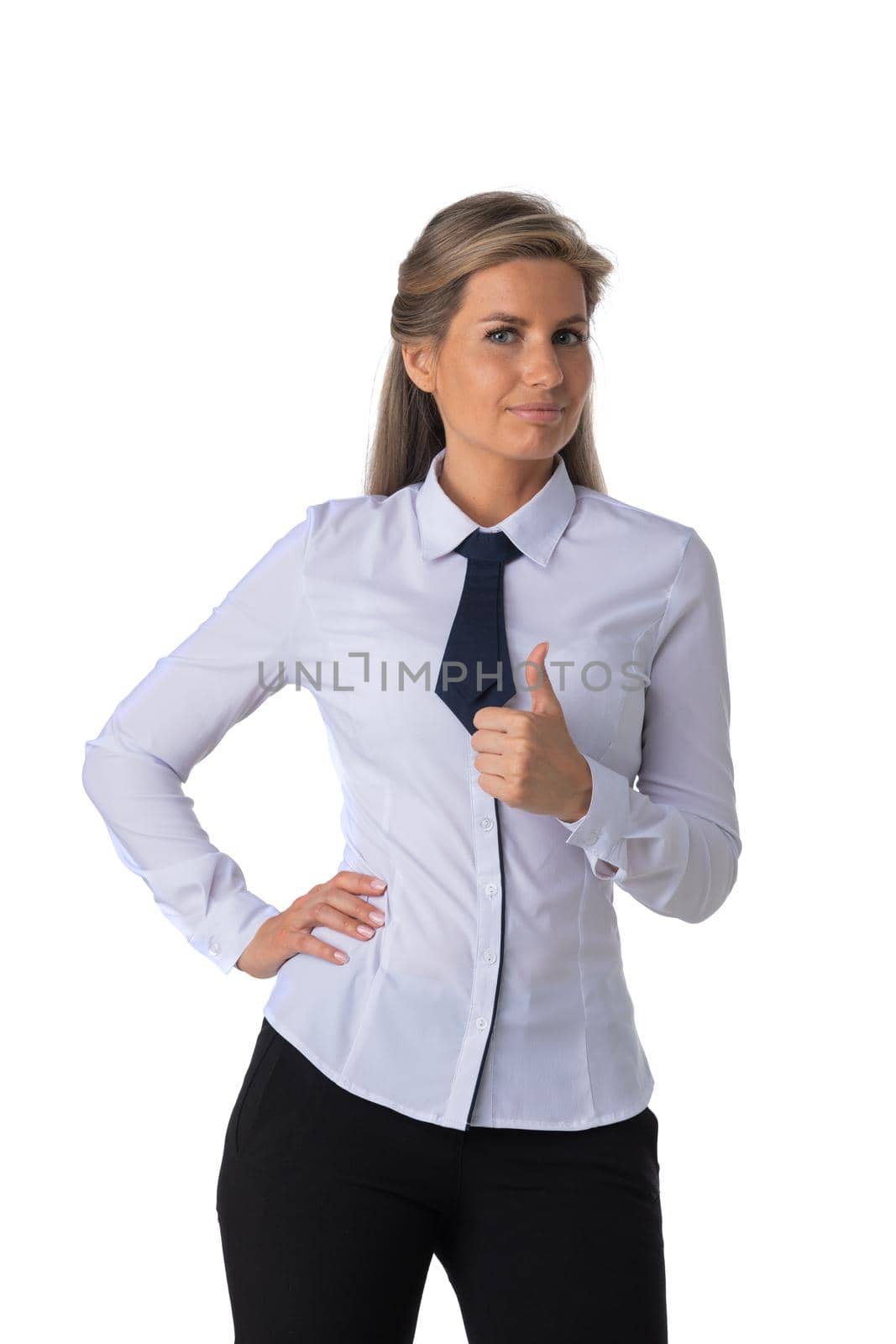 Business woman with thumb up by ALotOfPeople