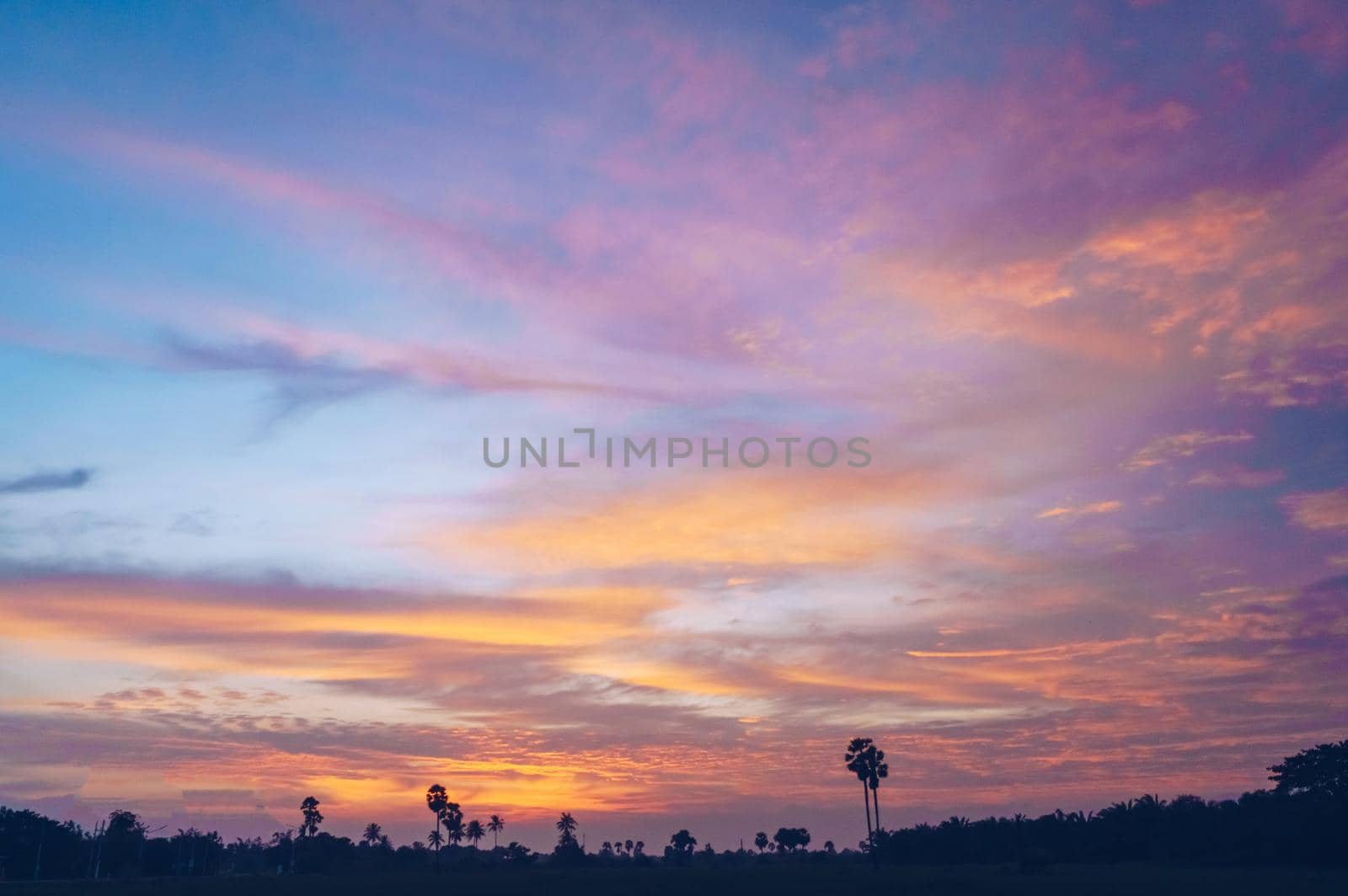 Copy space summer twilight sky and cloud with light flare from sun abstract background.