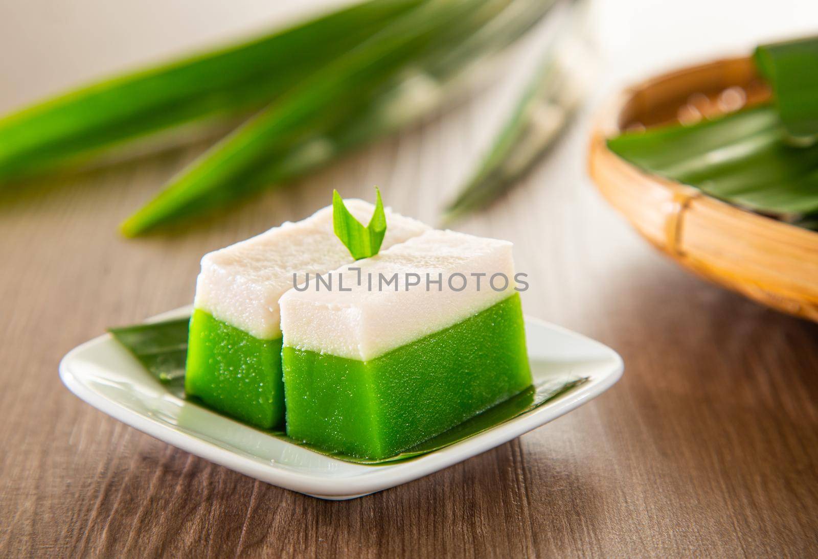 Kuih Talam made of pandan leaf and coconut - Malaysia traditional snacks from Peranakan Culture