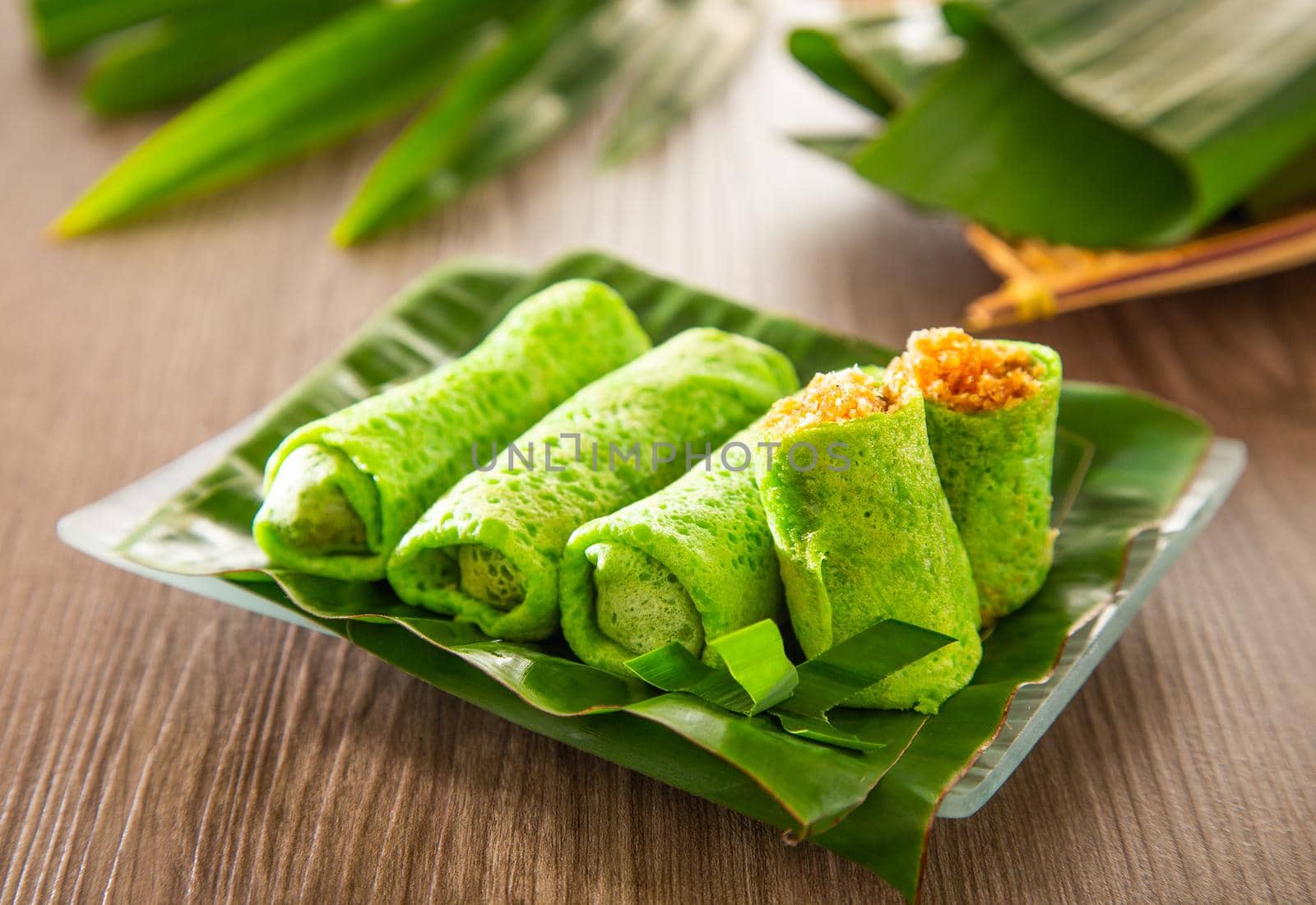 Malaysia popular sweet dessert with coconut known as kuih ketayap by tehcheesiong