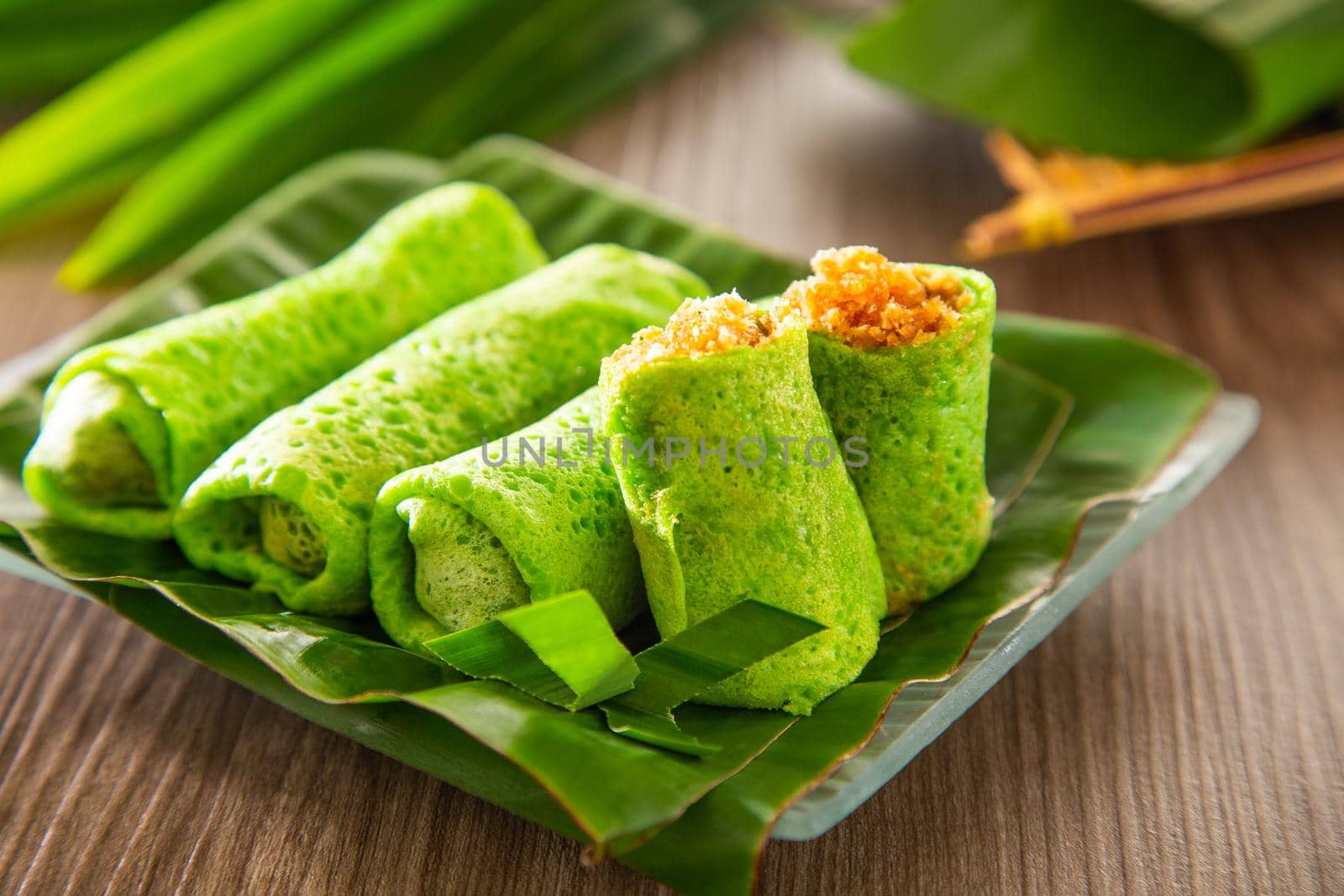 Malaysia popular sweet dessert with coconut known as kuih ketayap by tehcheesiong