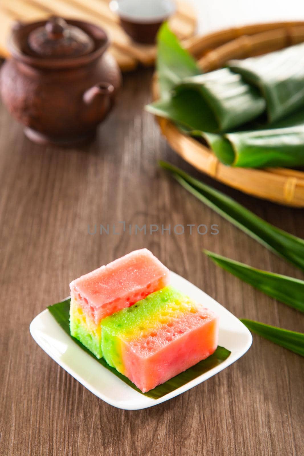Kuih Lapis Ubi with rainbow color, traditional Malaysian Nyonya sweet cake. by tehcheesiong