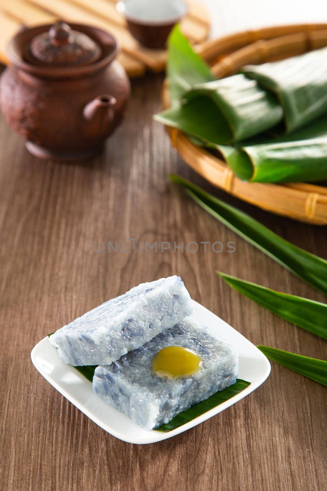 Pulut Tai Tai or pulut tekan or ketan srikaya. Peranakan blue glutinous rice cake with kaya jam