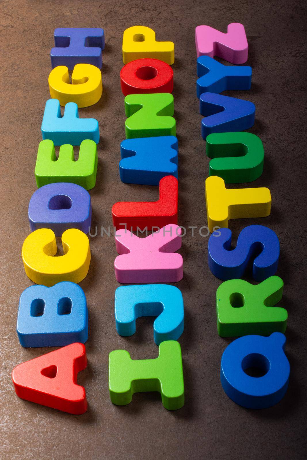A, B and C wooden alphabet letters for learning concept by berkay