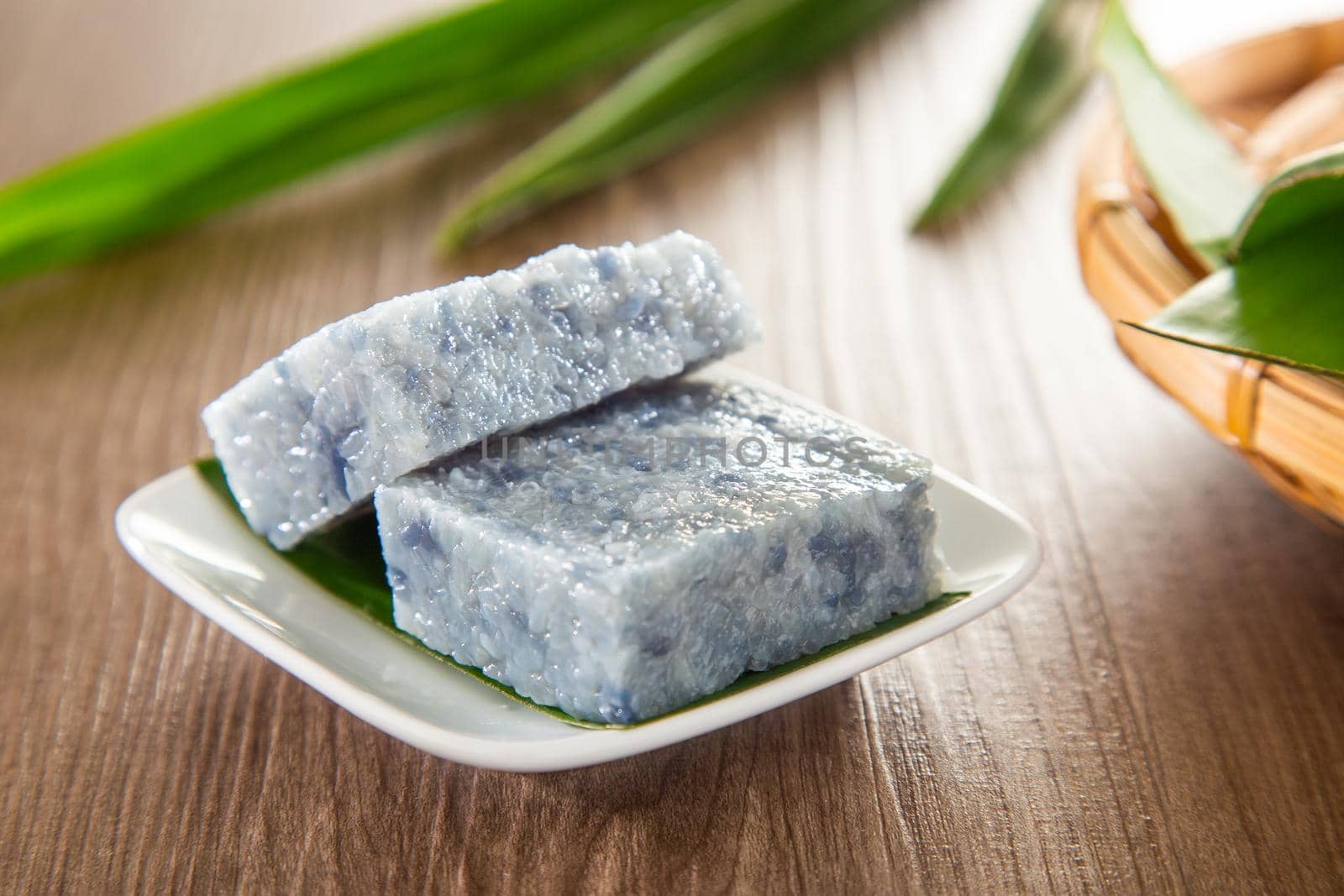 Pulut Tai Tai or pulut tekan or ketan srikaya. Peranakan blue glutinous rice cake with kaya jam
