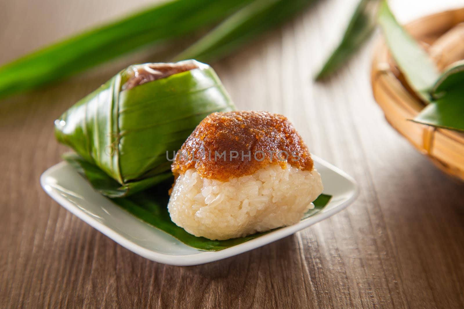 Kuih Pulut inti, traditional Malaysian Nyonya sweet dessert. It is made of steamed glutinous rice with coconut milk.