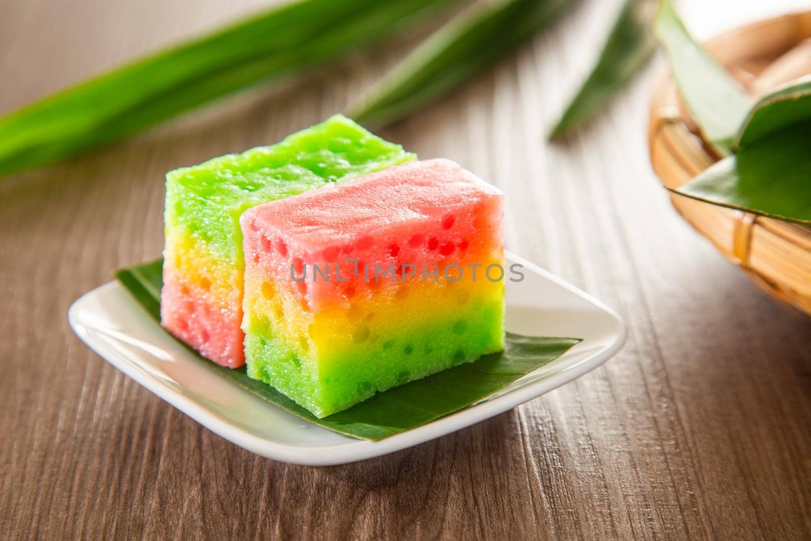 Kuih Lapis Ubi with rainbow color, traditional Malaysian Nyonya sweet cake. by tehcheesiong
