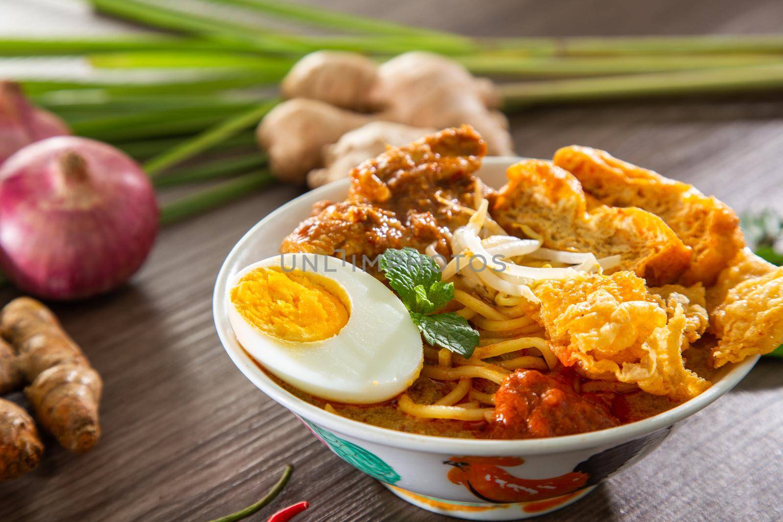 Curry Laksa which is a popular traditional hot and spicy noodle soup from the culture in Malaysia. by tehcheesiong