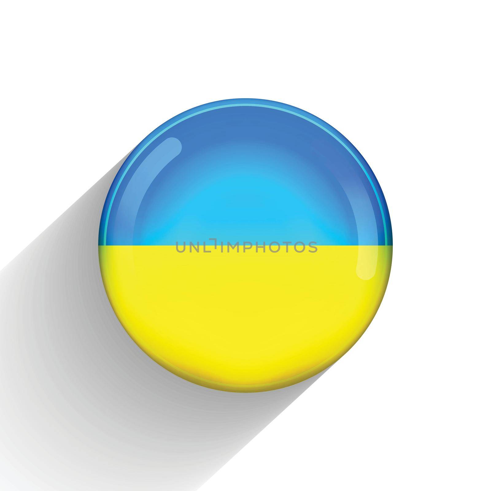 Glass light ball with flag of Ukraine. Round sphere, template icon. Ukrainian national symbol. Glossy realistic ball, 3D abstract vector illustration highlighted on a white background. Big bubble.