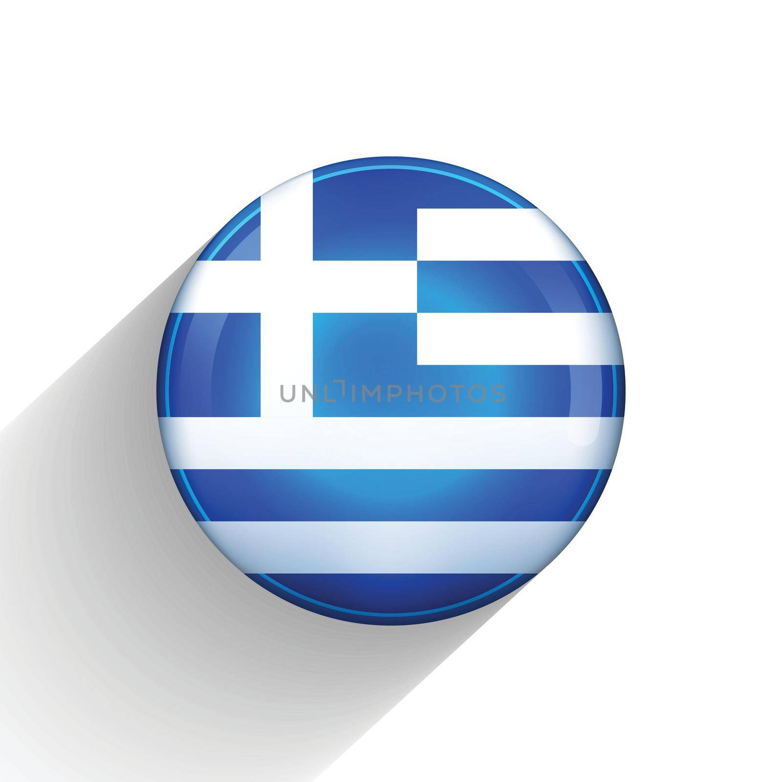 Glass light ball with flag of Greece. Round sphere, template icon. Greek national symbol. Glossy realistic ball, 3D abstract vector illustration highlighted on a white background. Big bubble.