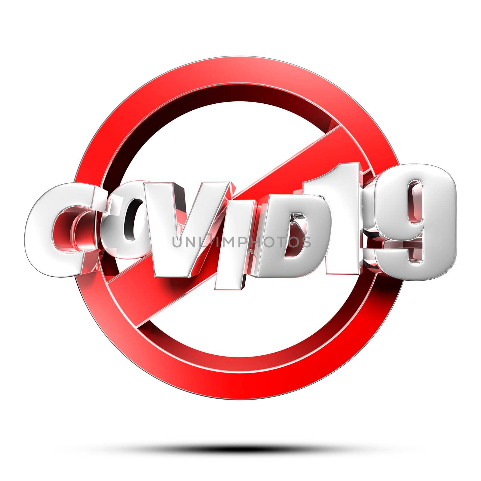 Covid 19 prohibition sign 3D illustration on white background with clipping path. by thitimontoyai