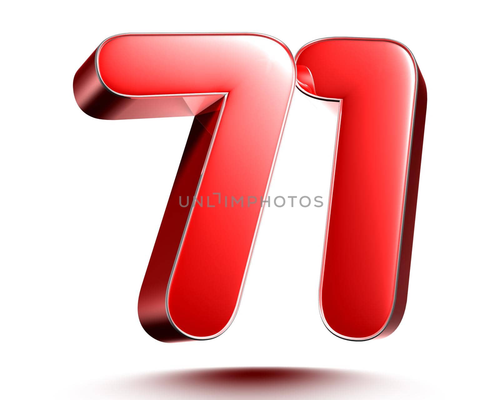 Red numbers 71 on white background 3D rendering with clipping path.