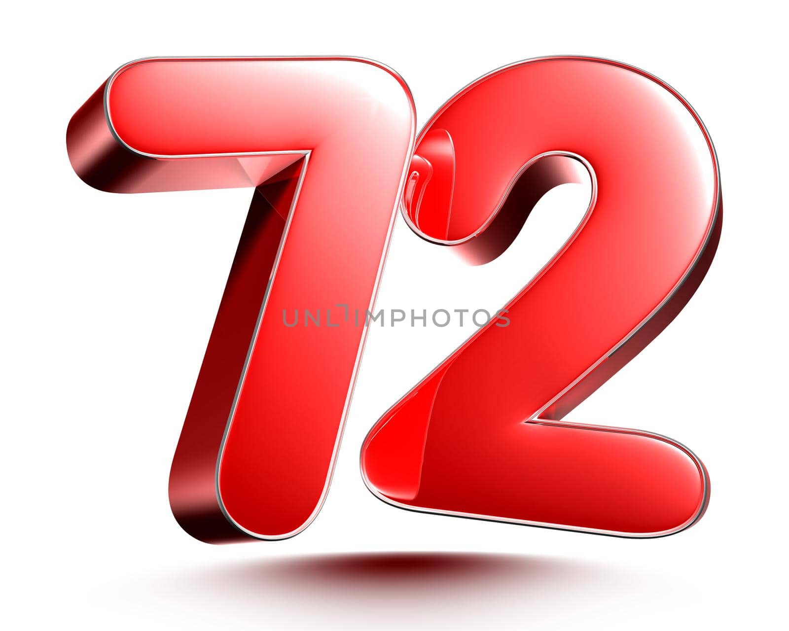 Red numbers 72 on white background 3D rendering with clipping path. by thitimontoyai