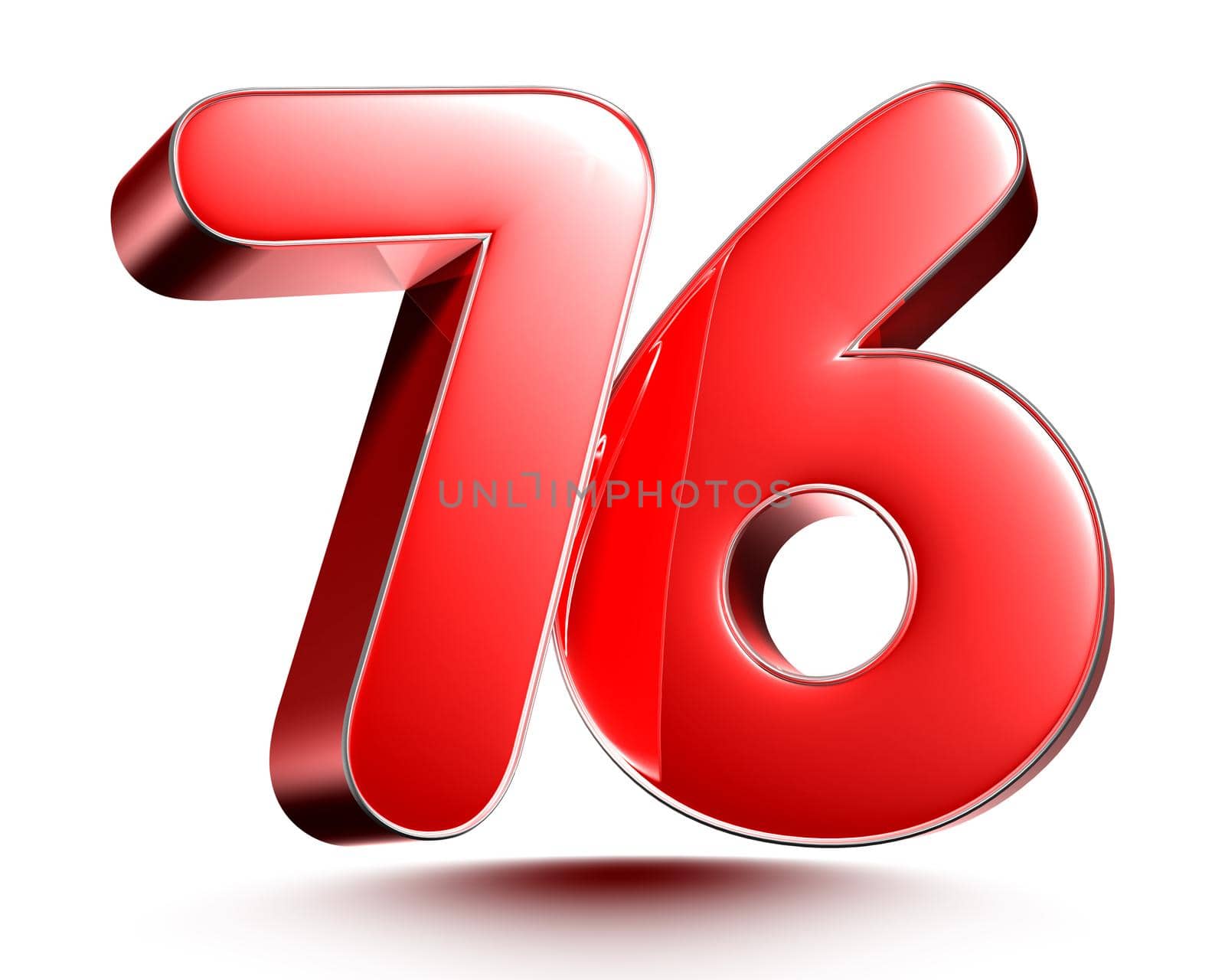 Red numbers 76 on white background 3D rendering with clipping path. by thitimontoyai