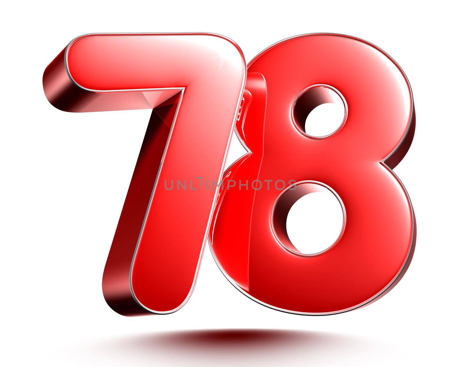 Red numbers 78 on white background 3D rendering with clipping path. by thitimontoyai