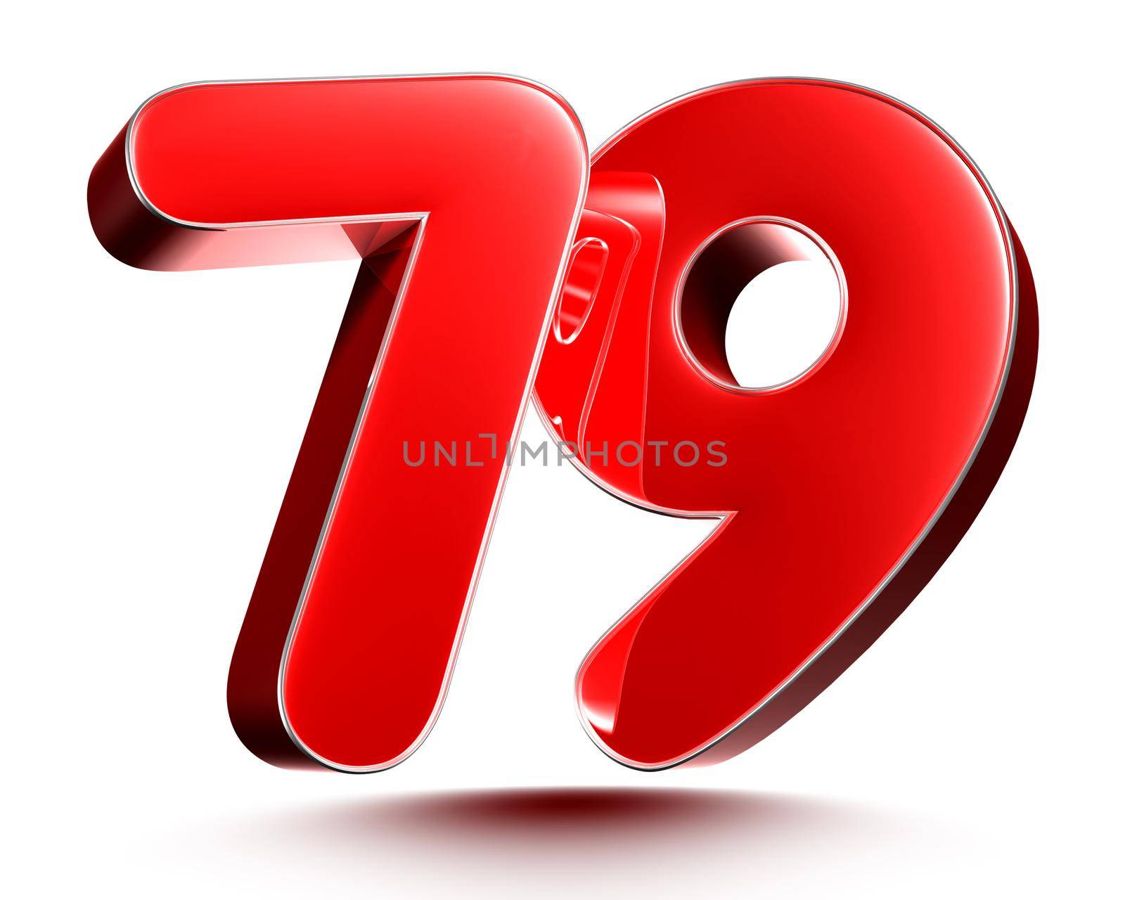Red numbers 79 on white background 3D rendering with clipping path. by thitimontoyai