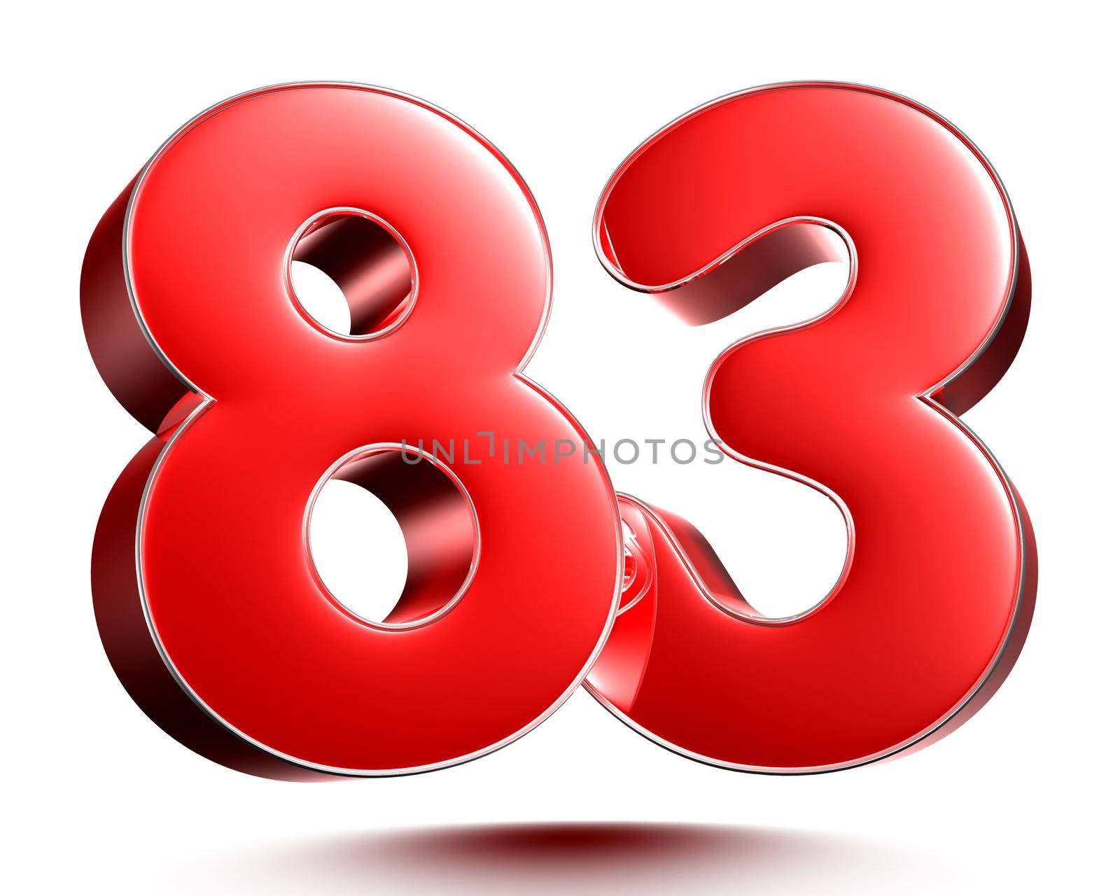 Red numbers 83 on white background 3D rendering with clipping path. by thitimontoyai
