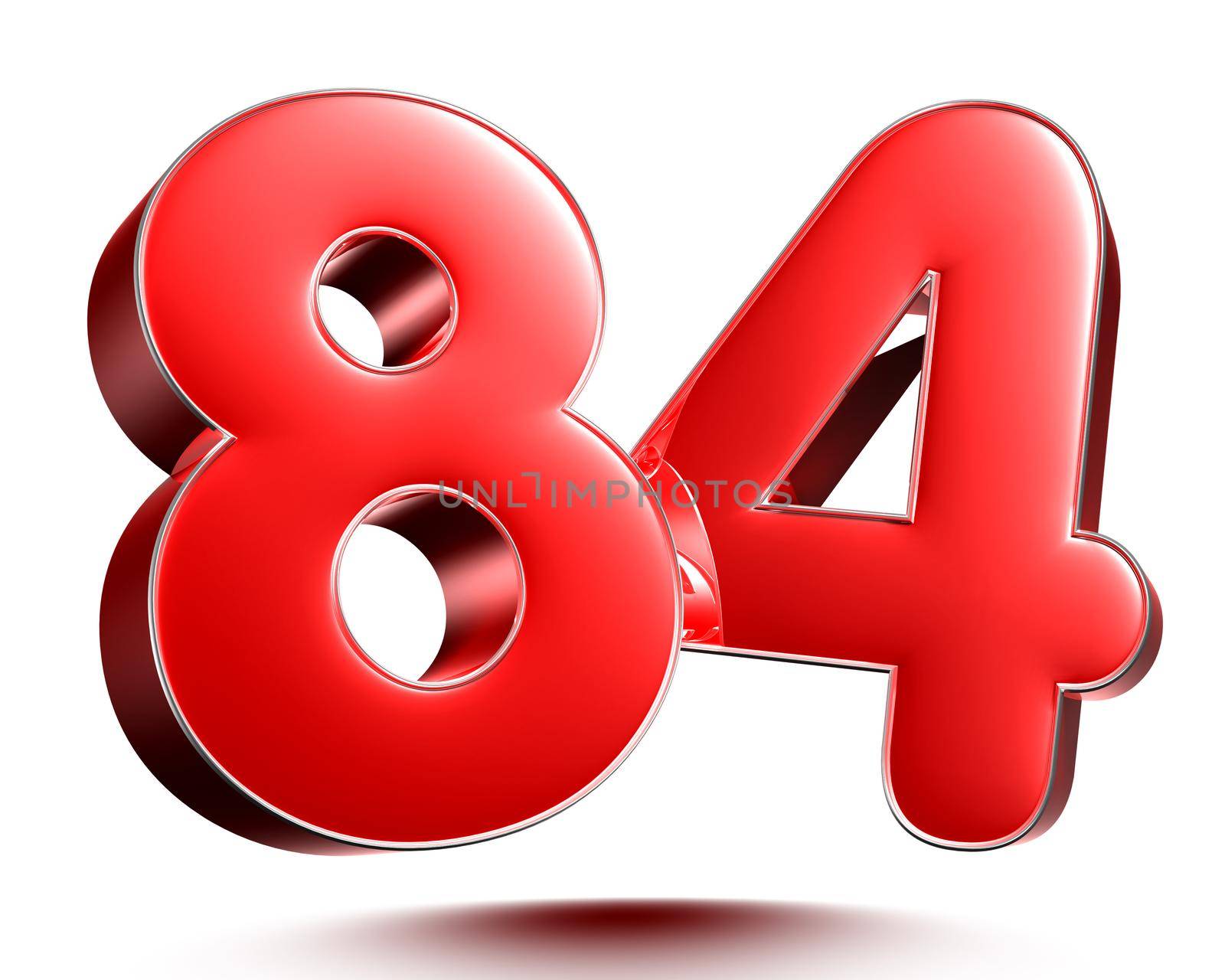 Red numbers 84 on white background 3D rendering with clipping path.