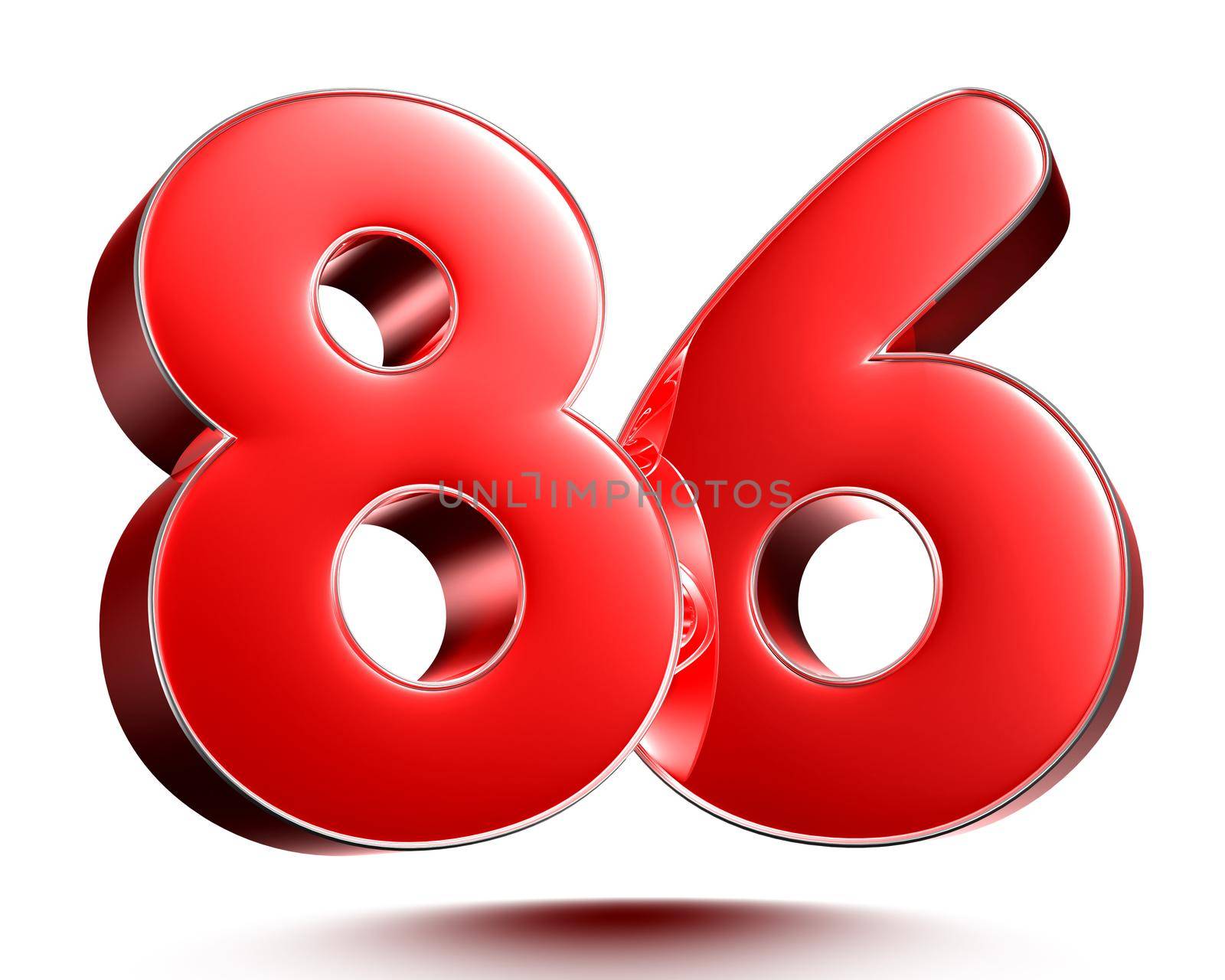 Red numbers 86 on white background 3D rendering with clipping path. by thitimontoyai