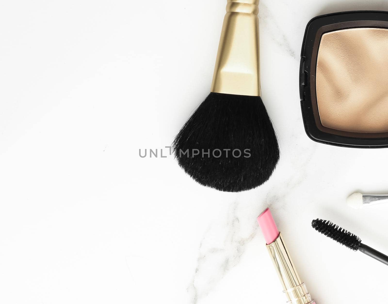 Make-up and cosmetics products on marble, flatlay background by Anneleven