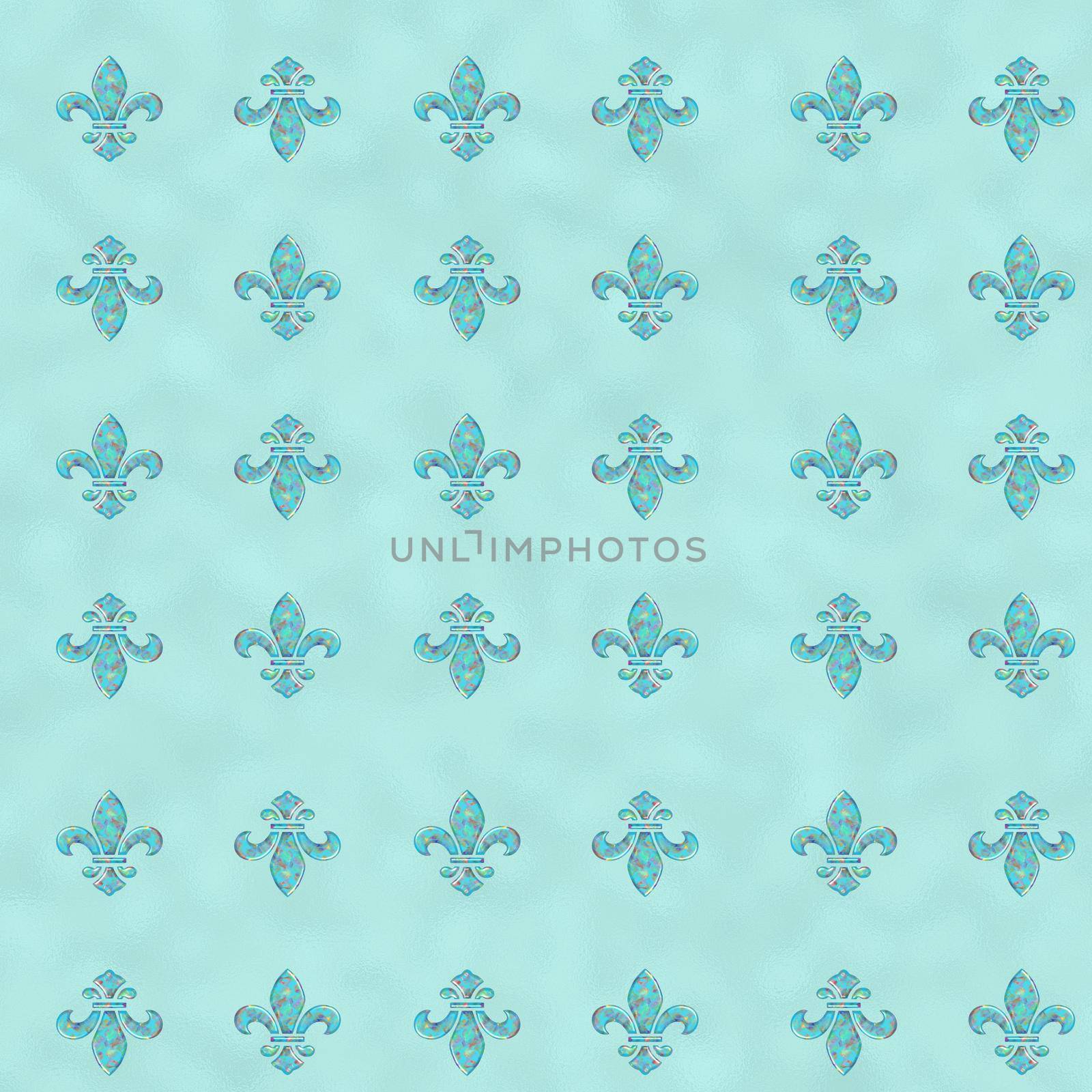 Royal Lily Fleur de Lis Seamless Pattern. Turquoise blue seamless background with lily fleur de lis for print fabric or poster. illustration