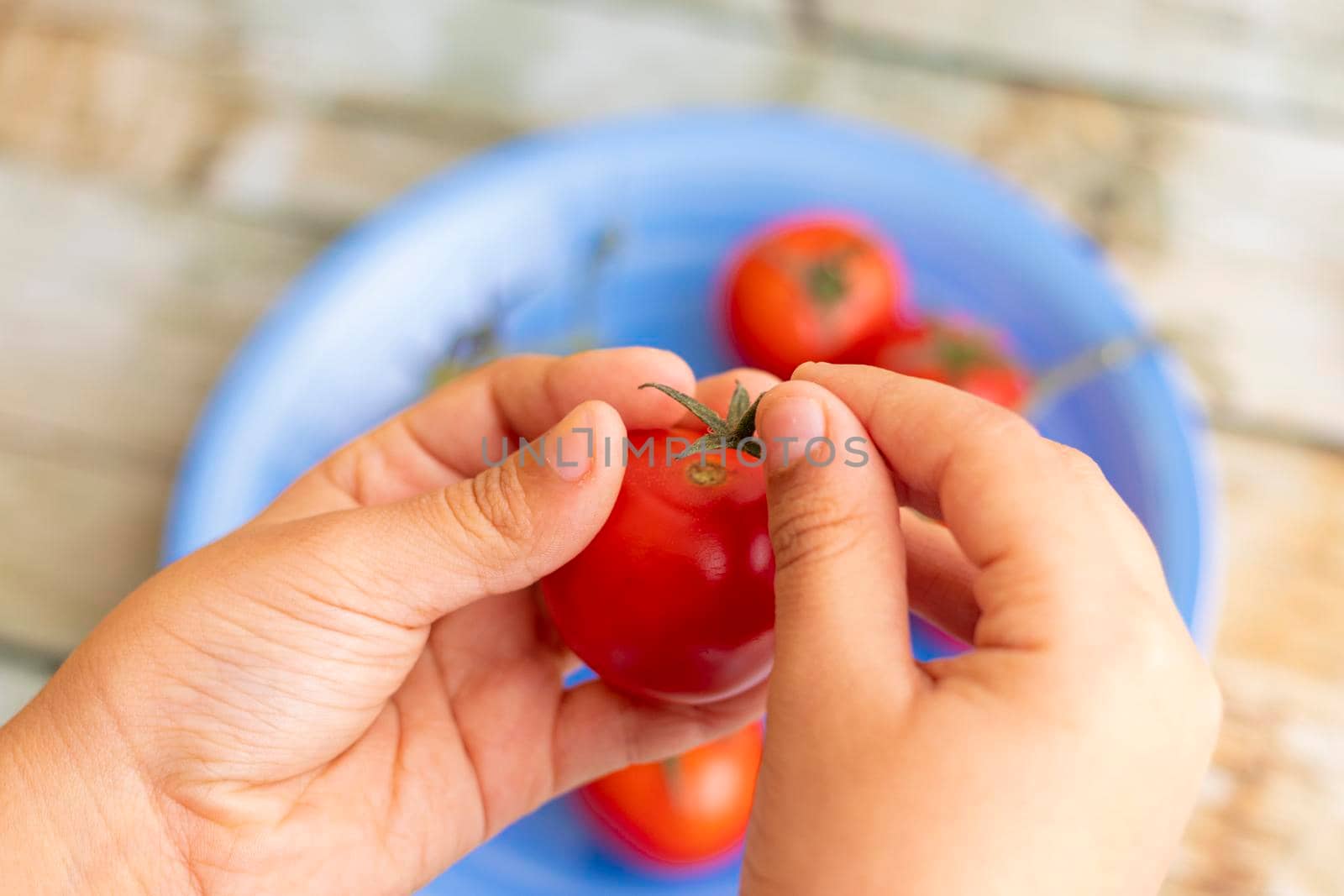 Hands holding cherries tomatoes