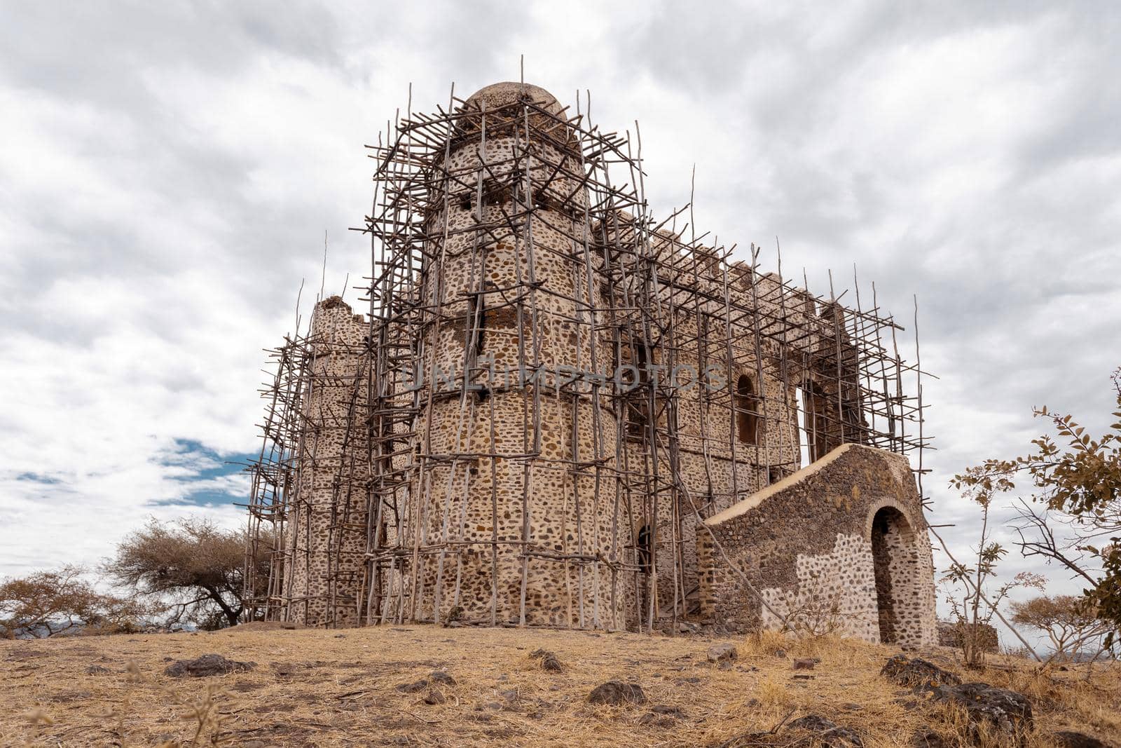 ruins of small castle near Gondar, Guzara royal palace on strategic hill in Gondar district, Ethiopia Africa