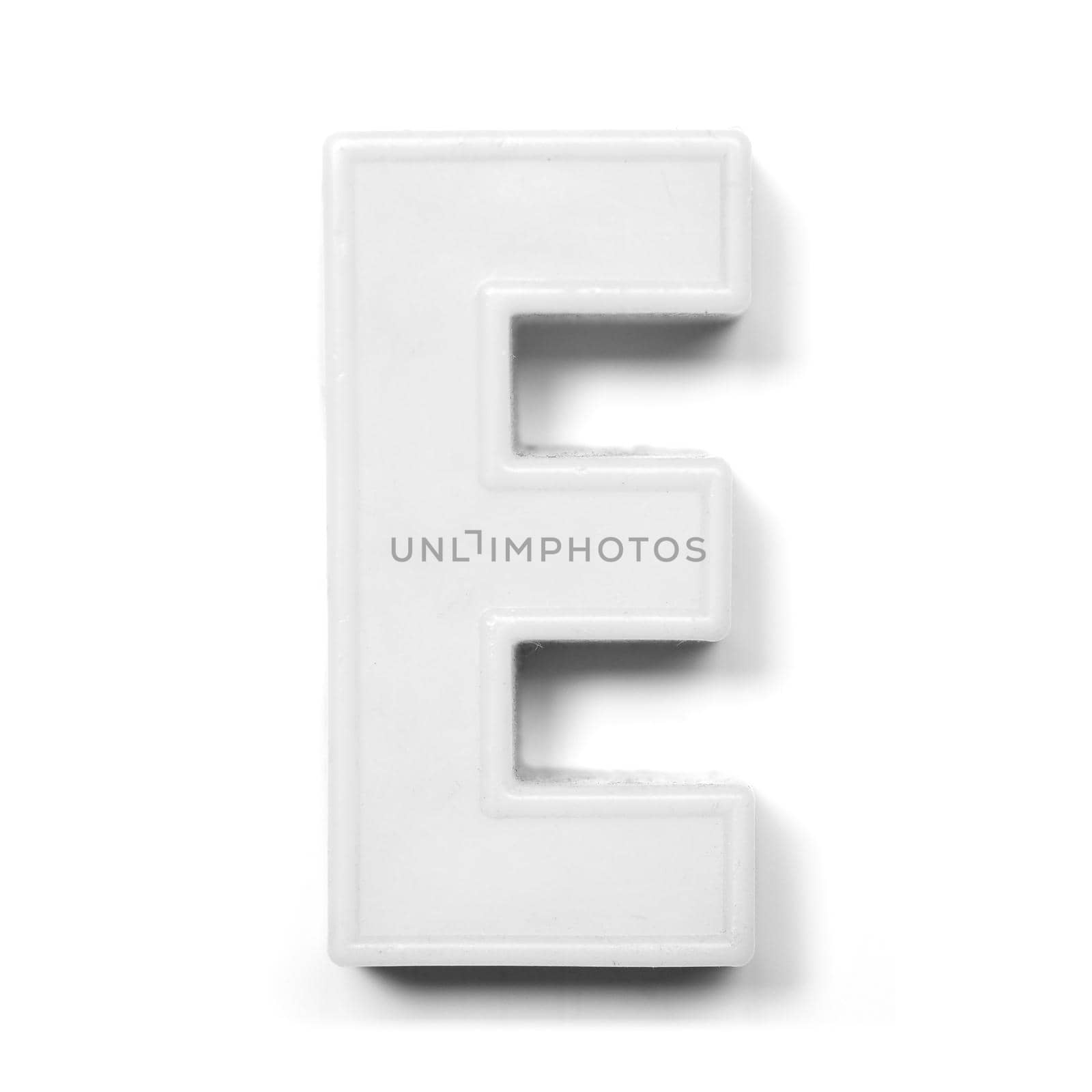 Magnetic uppercase letter E of the British alphabet in black and white