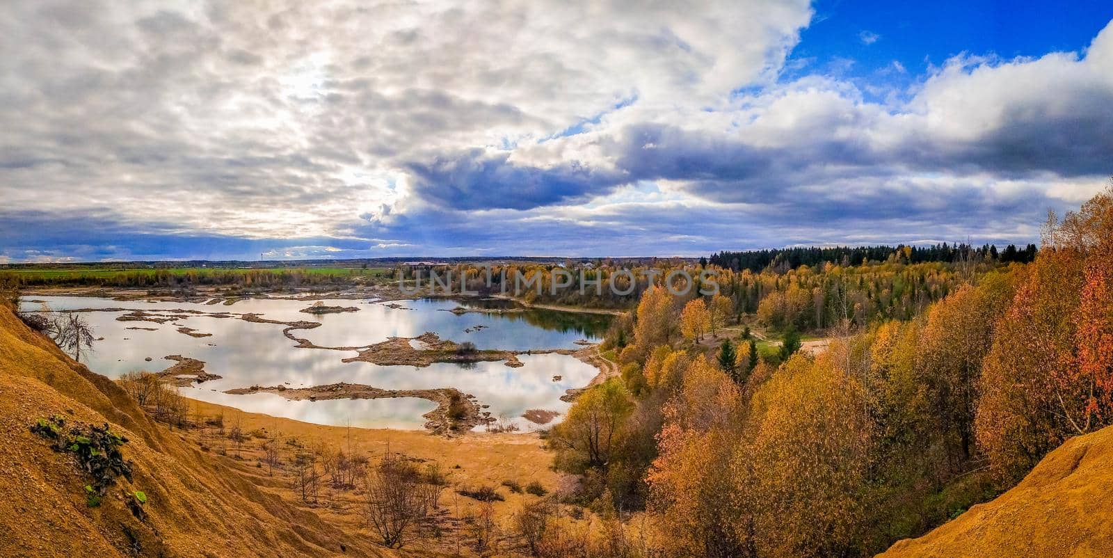 Panorama landscape of autumn . Beautiful scenery. The colors of autumn. Orange trees. New season. by alenka2194