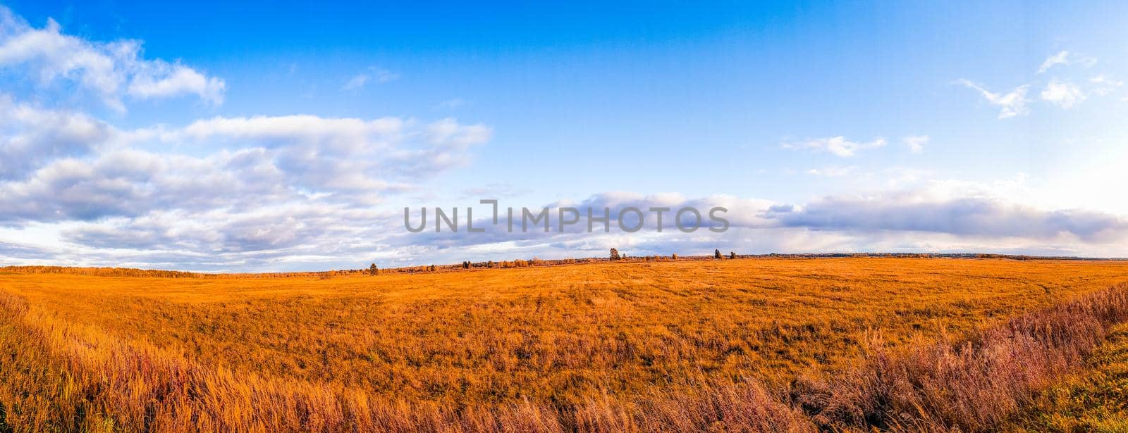 Panorama of the autumn field . Beautiful scenery. Autumn. Panorama. space of Russia. journey. Steppes and fields.