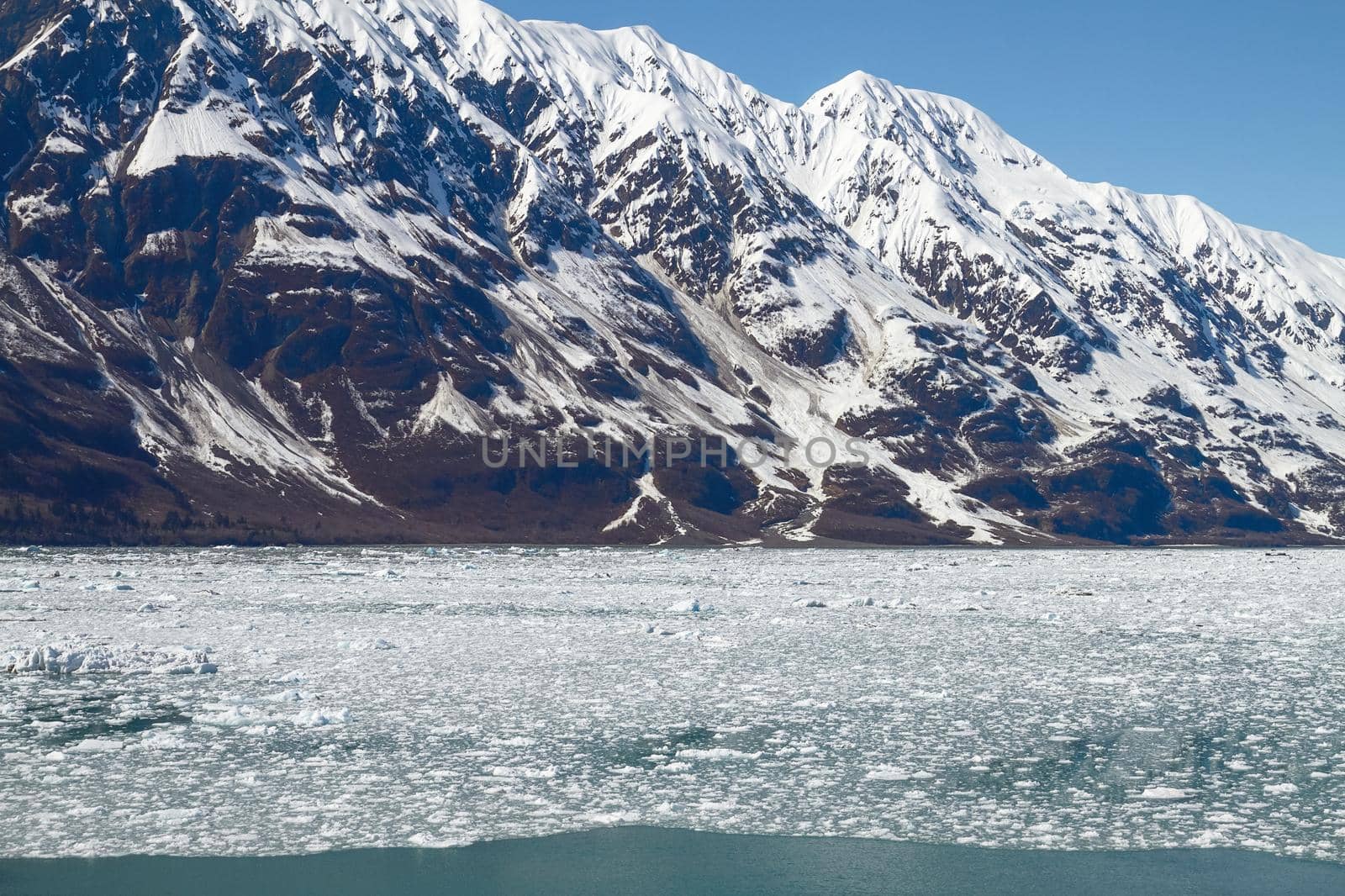 Small Icebergs Floating in Sea Close to Hubbard Glacier in Alaska.