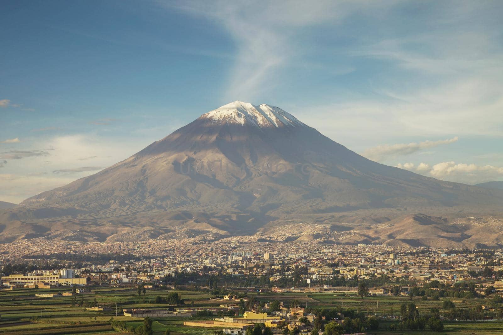 City of Arequipa in Peru with its iconic volcano Misti in the background.