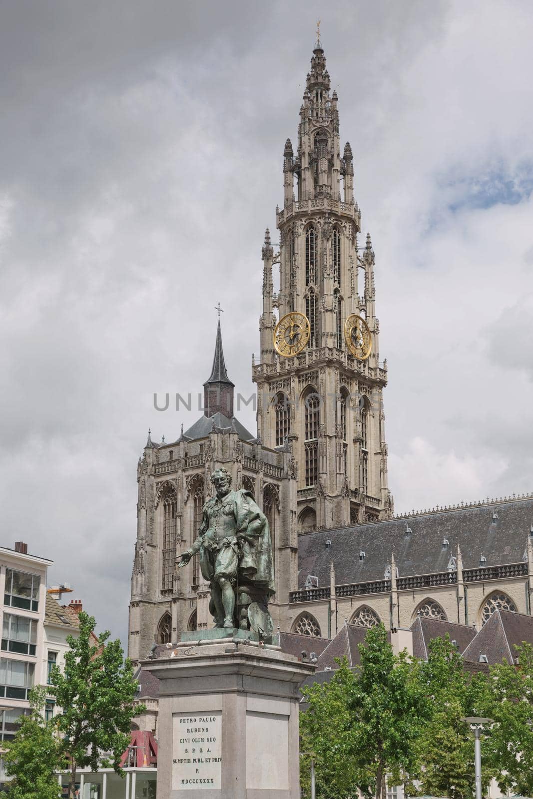 View of a cathedral of our lady in Antwerp Belgium.