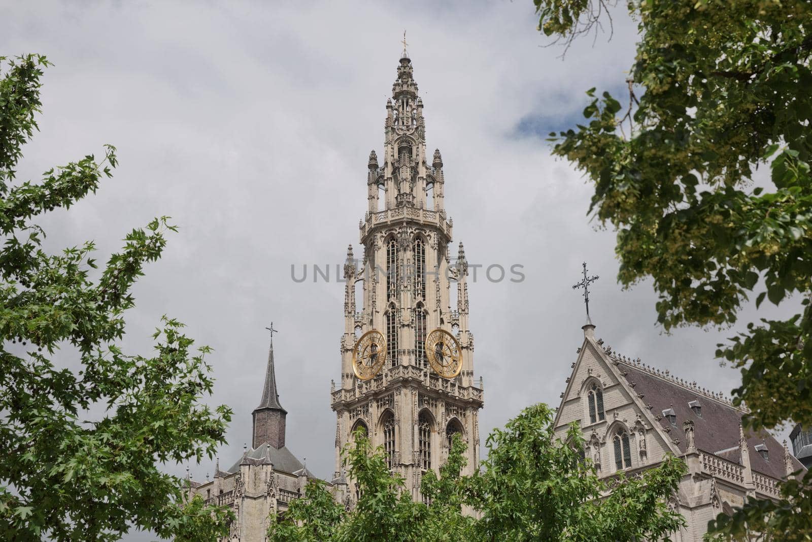 View of a cathedral of our lady in Antwerp Belgium.