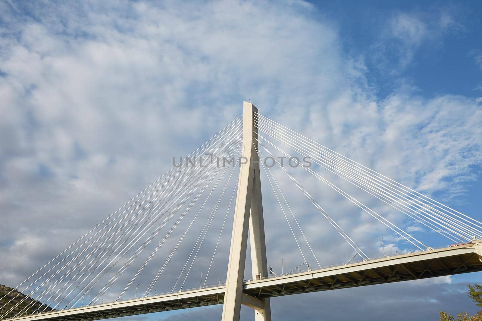 Detail of modern Franzo Tudjman's cable-stayed bridge in Dubrovnik, Croatia.