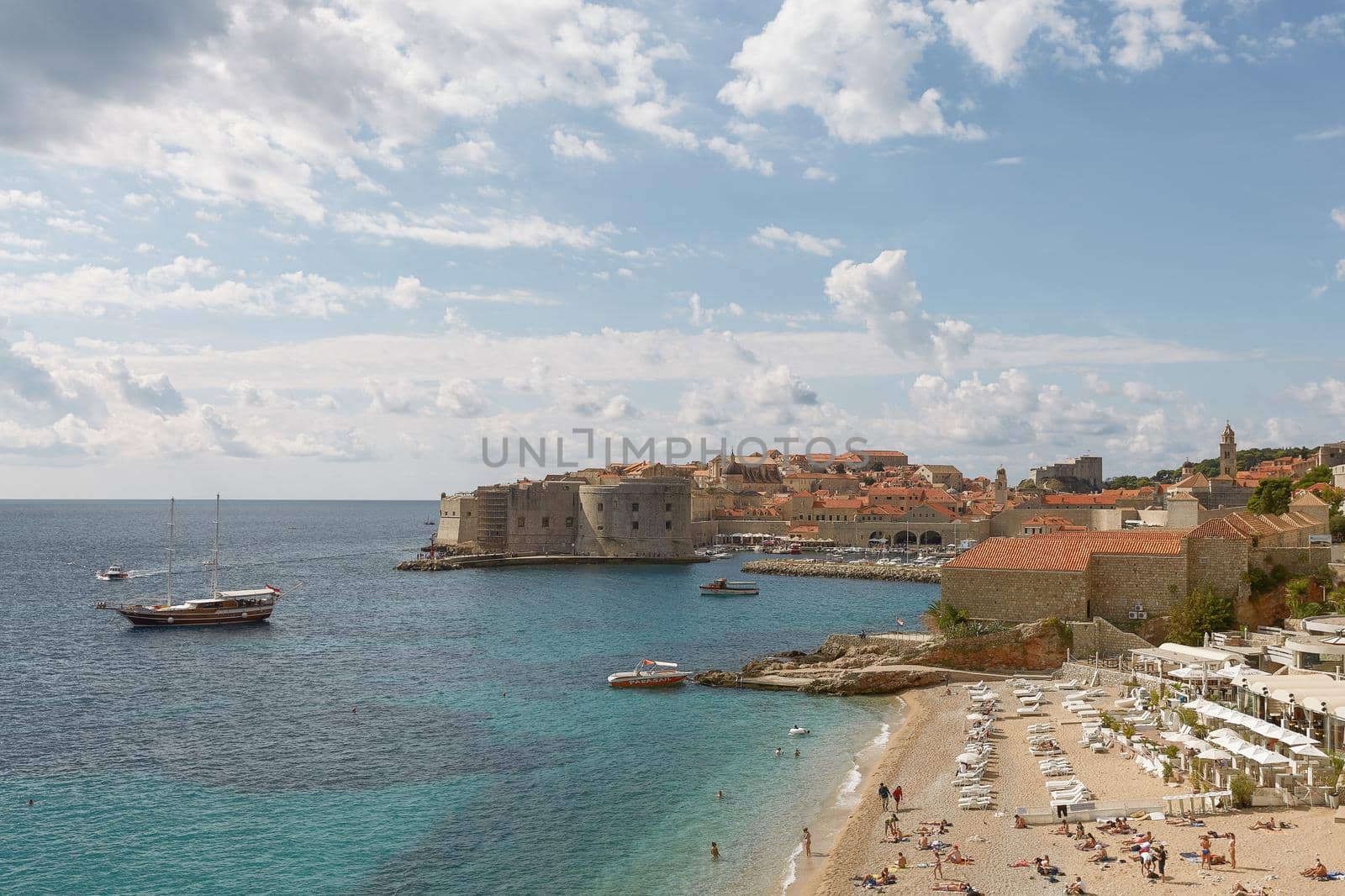 Panoramic view of the bay and Old Town of Dubrovnik, Croatia.