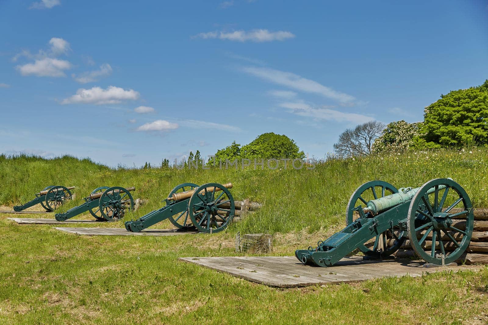 Old bronze cannon on rampart in city Fredericia, Denmark by wondry