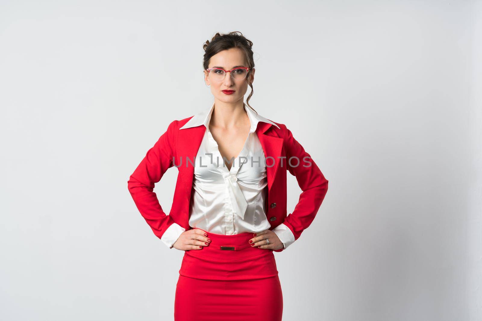 Businesswoman in aggressive stance looking at the camera