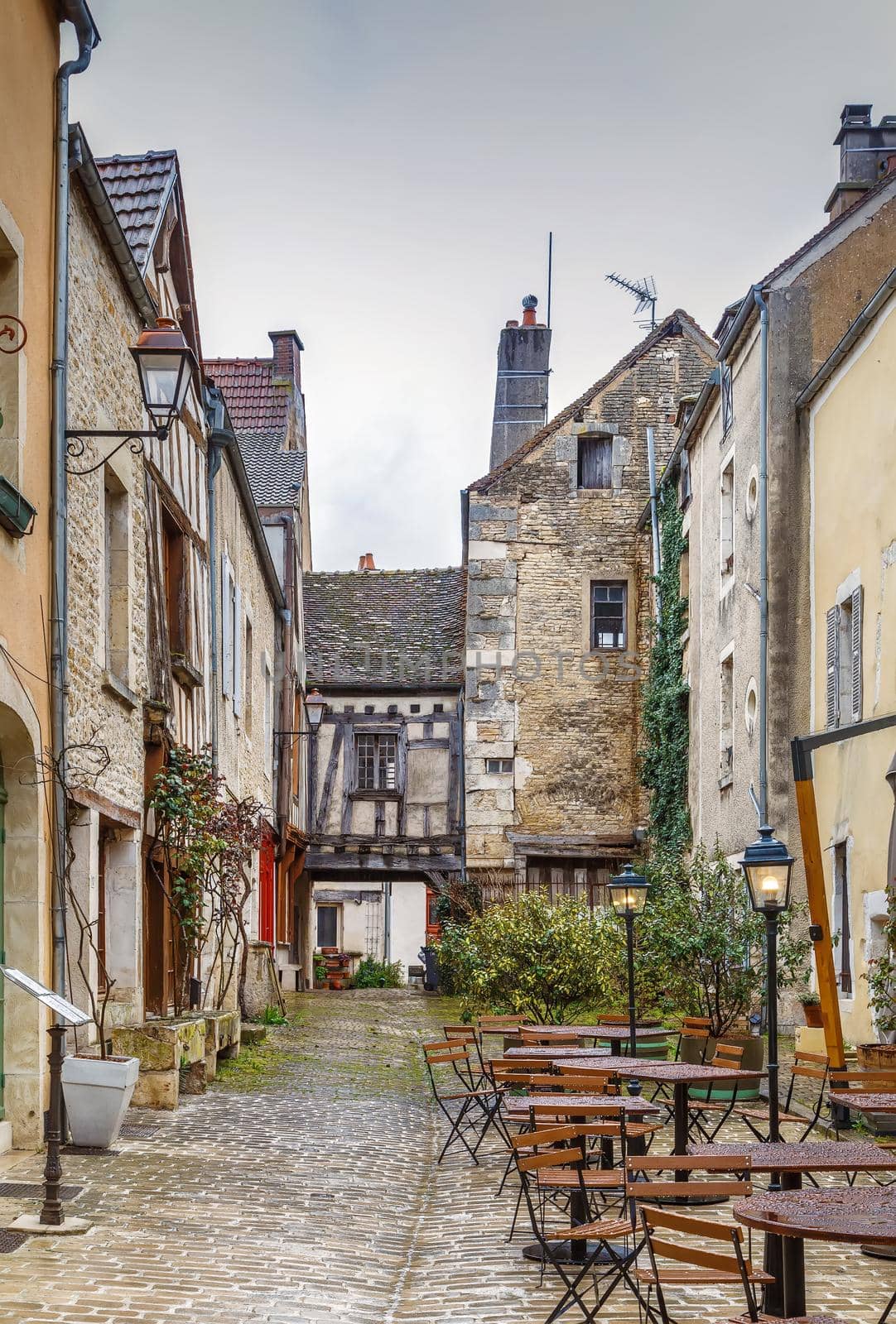 Street with historical houses in Noyers (Noyers-sur-Serein), Yonne, France