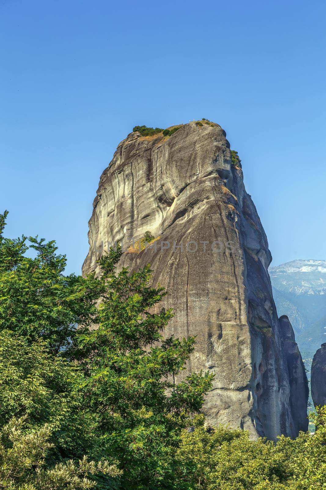 View of single big rock in Meteora mountain range, Greece