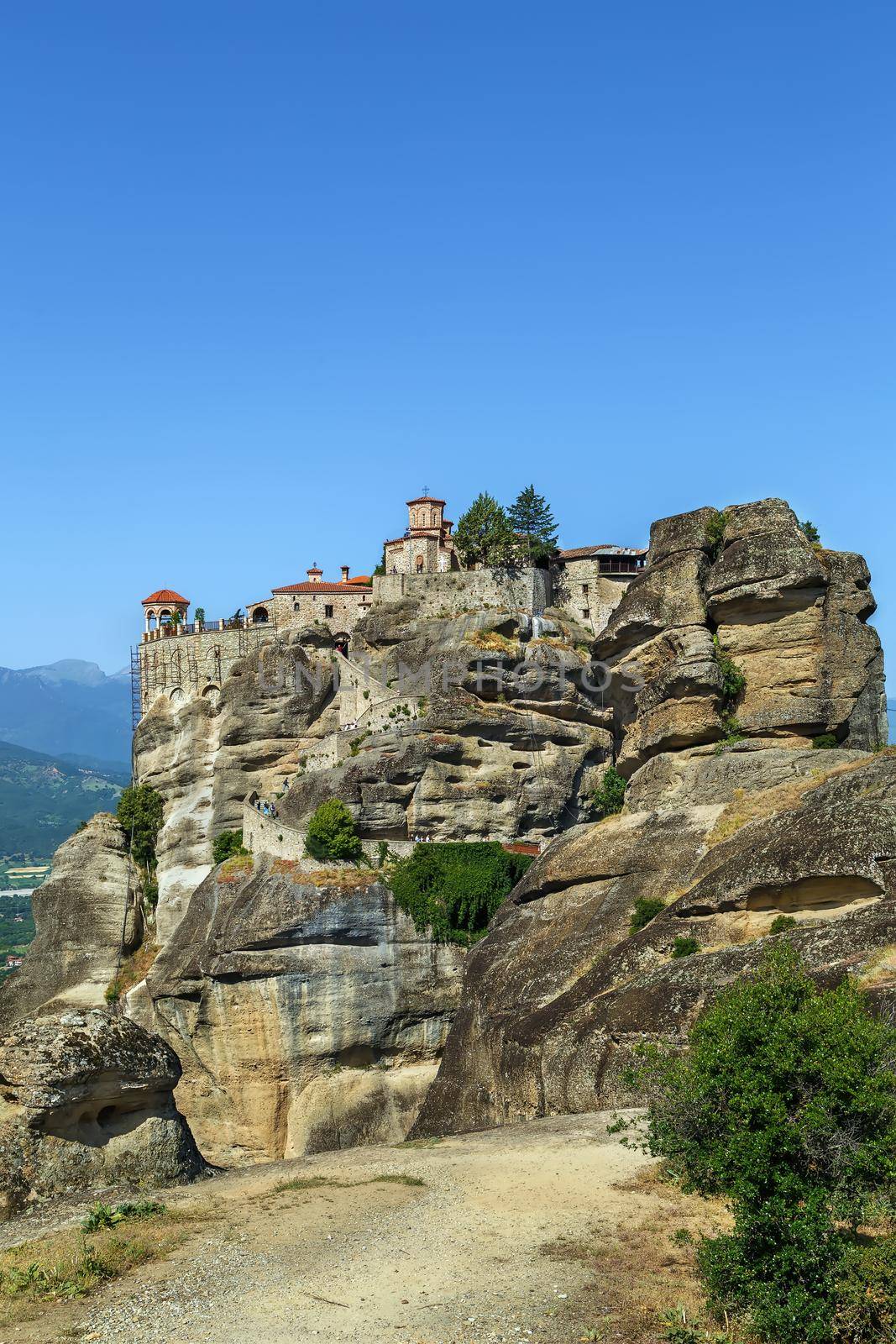 View of rock with Monastery of Varlaam in Meteora, Greece