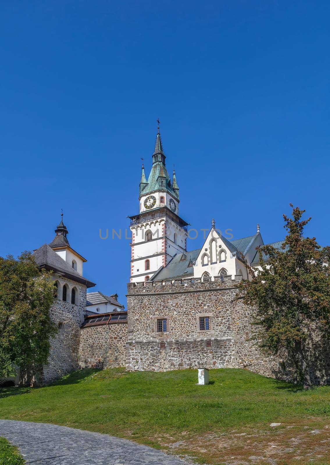 View of church of St. Catherine and Castle in Kremnica, Slovakia