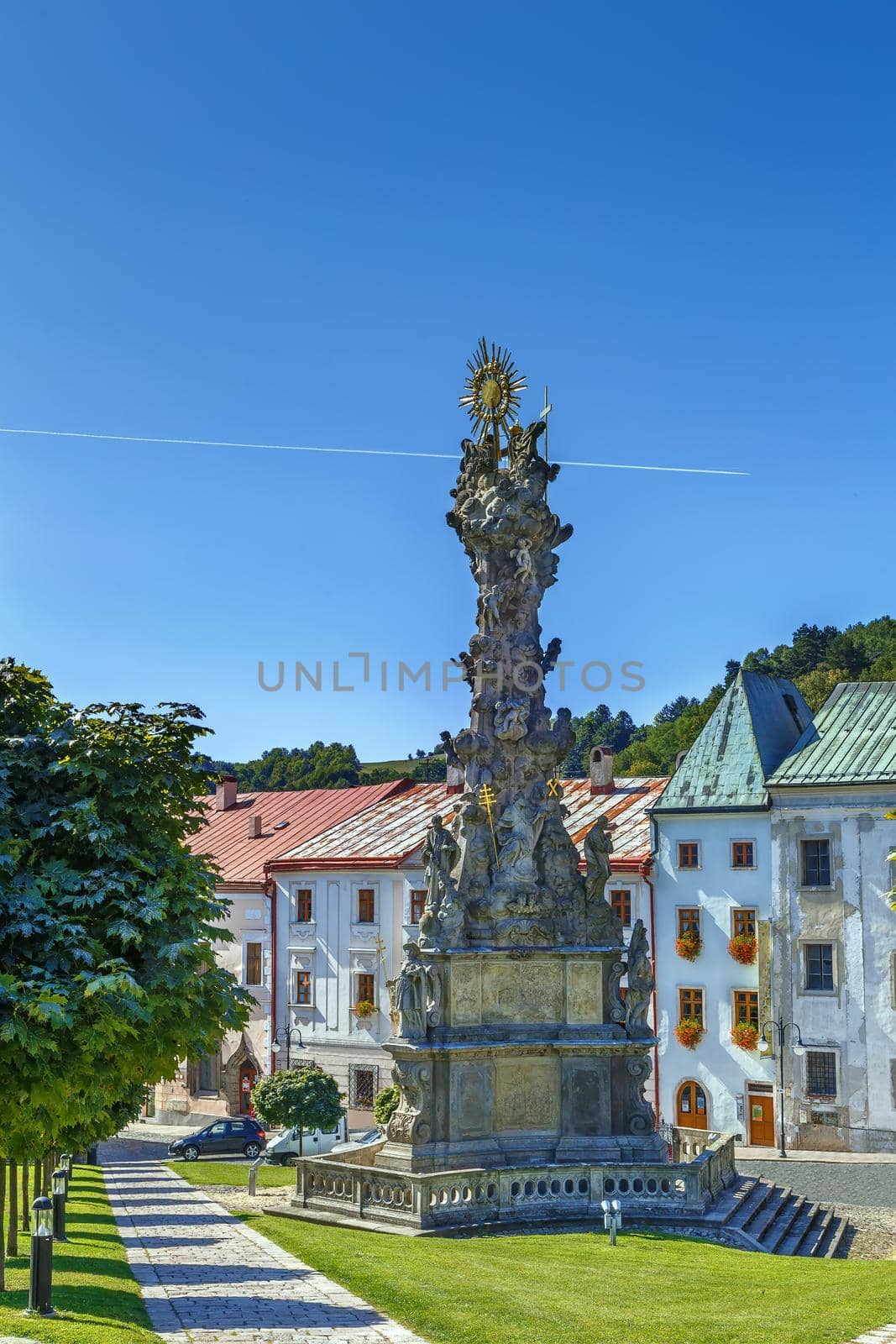 Plague column on main square in Kremnica, Slovakia