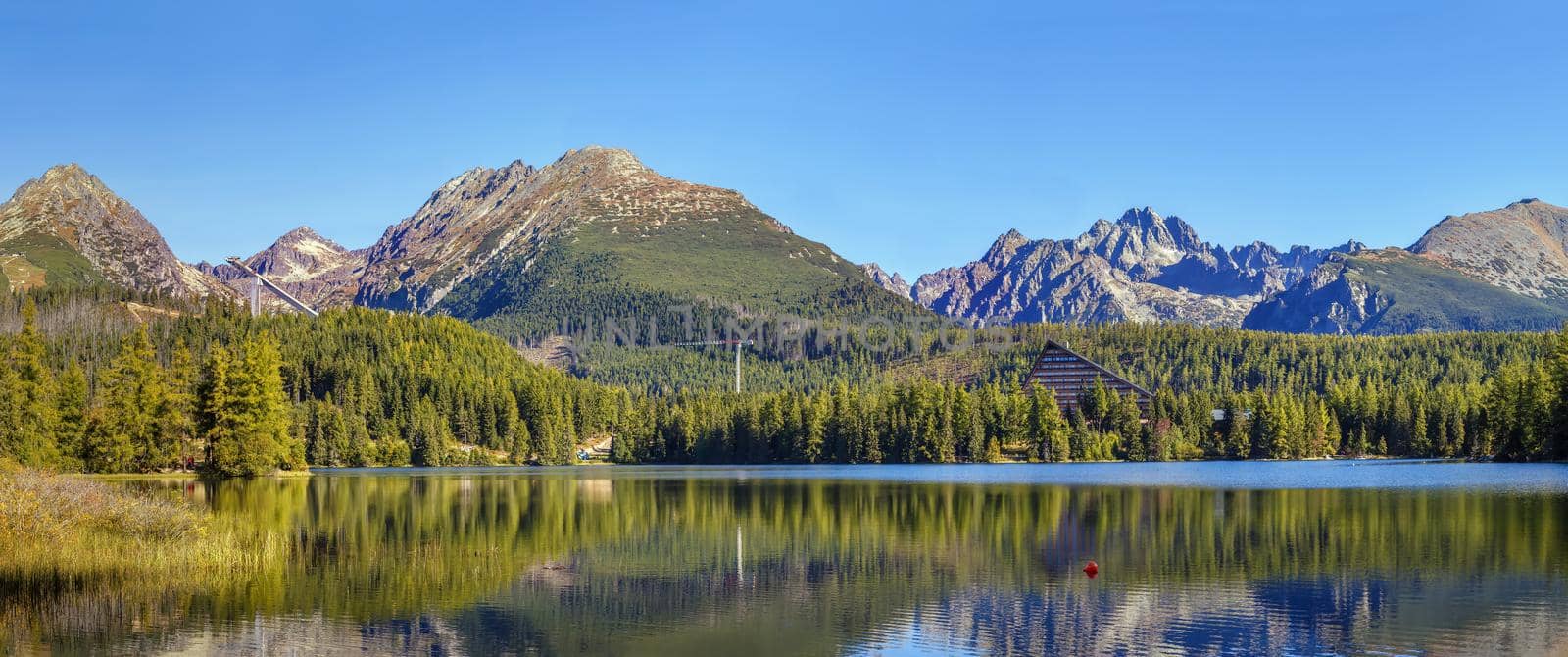 Panoramic landscape with lake Strbske Pleso in High Tatras mountans, Slovakia