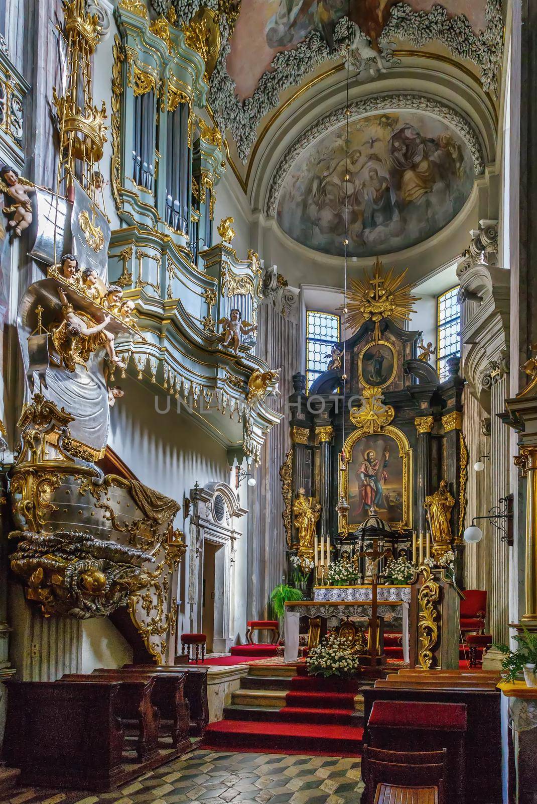 Church of St. Andrew in the Old Town district of Krakow, Poland is a historical Romanesque church built between 1079 and 1098. Interior