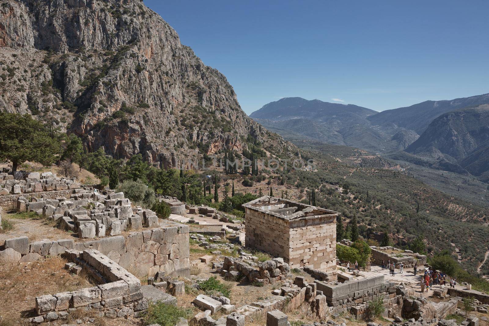 Ruins of Delphi is ancient sanctuary that grew rich as seat of oracle that was consulted on important decisions throughout ancient classical world. UNESCO World heritage.