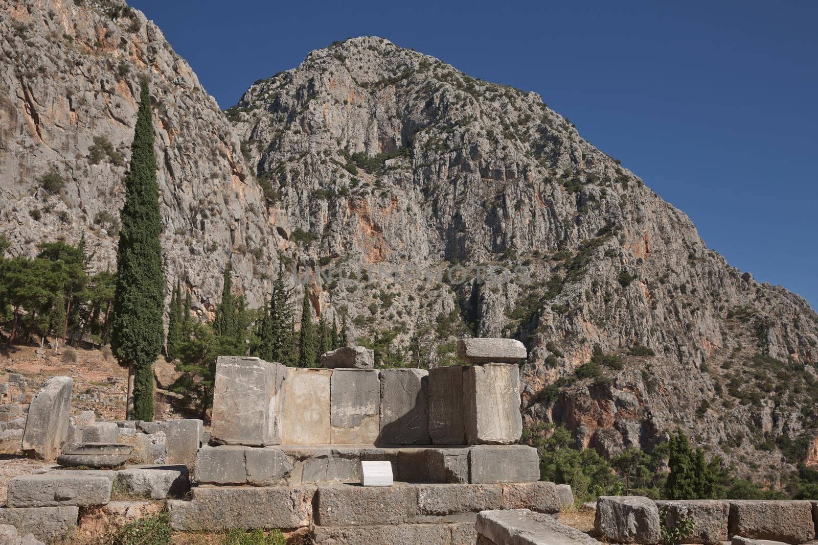 Ruins of Delphi is ancient sanctuary that grew rich as seat of oracle that was consulted on important decisions throughout ancient classical world. UNESCO World heritage.