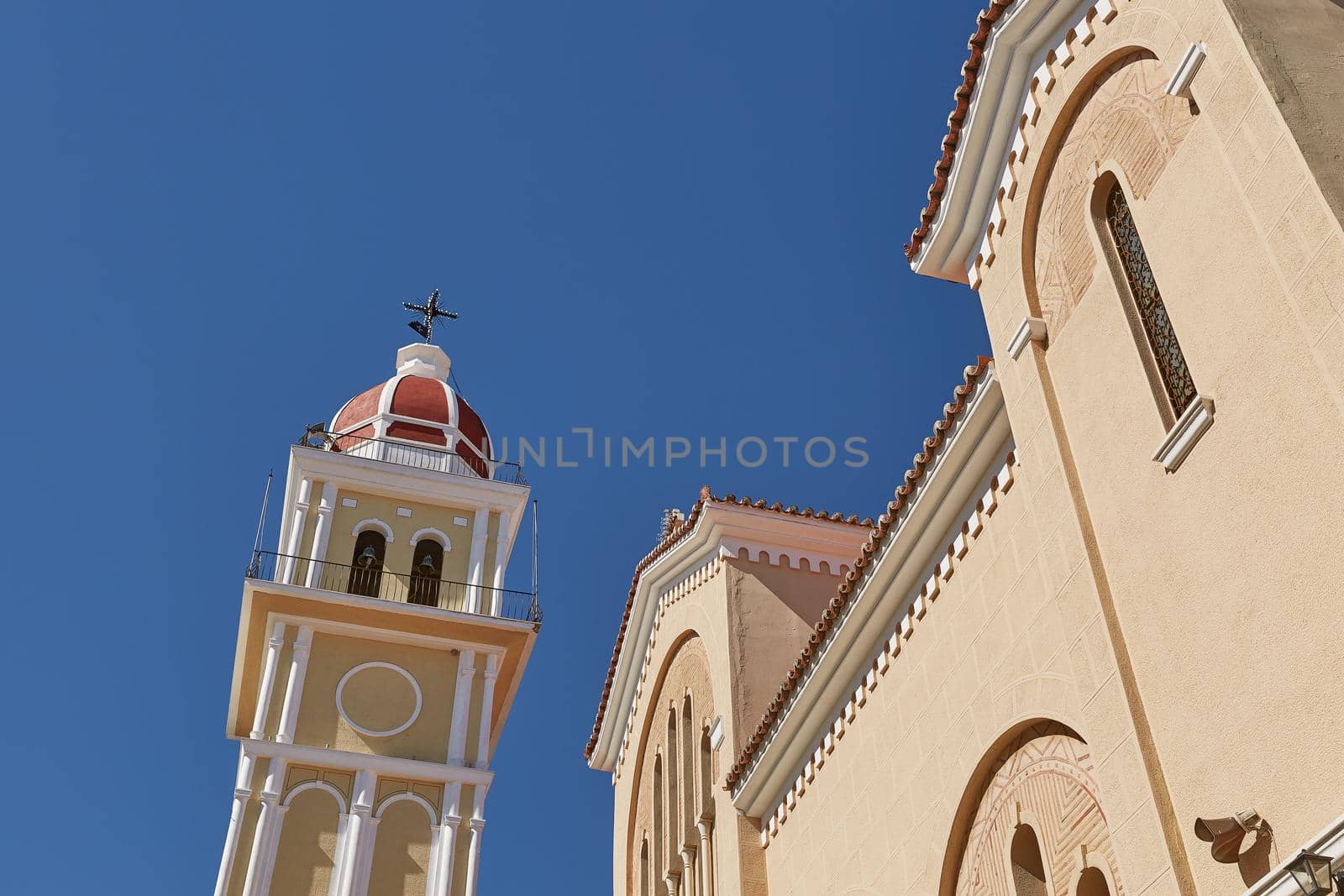 View on town hall and Saint Dionysios Church, Ionian Sea, Zakynthos island, Greece, Europe. by wondry