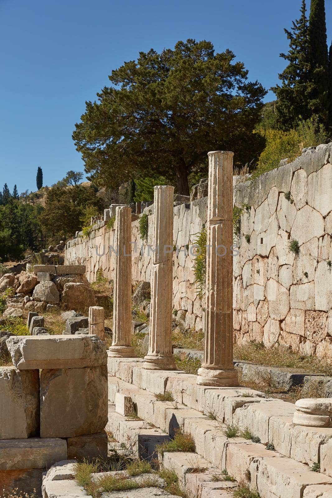 The Temple of Apollo at Delphi, Greece in a summer day